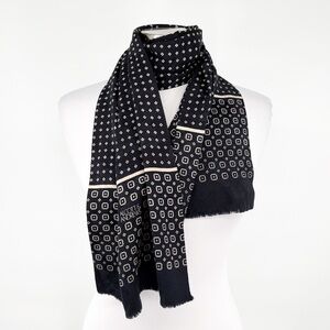 Alcott & Andrews Vintage Black Cream Silk Geometric Patterned Scarf 13 x 56
